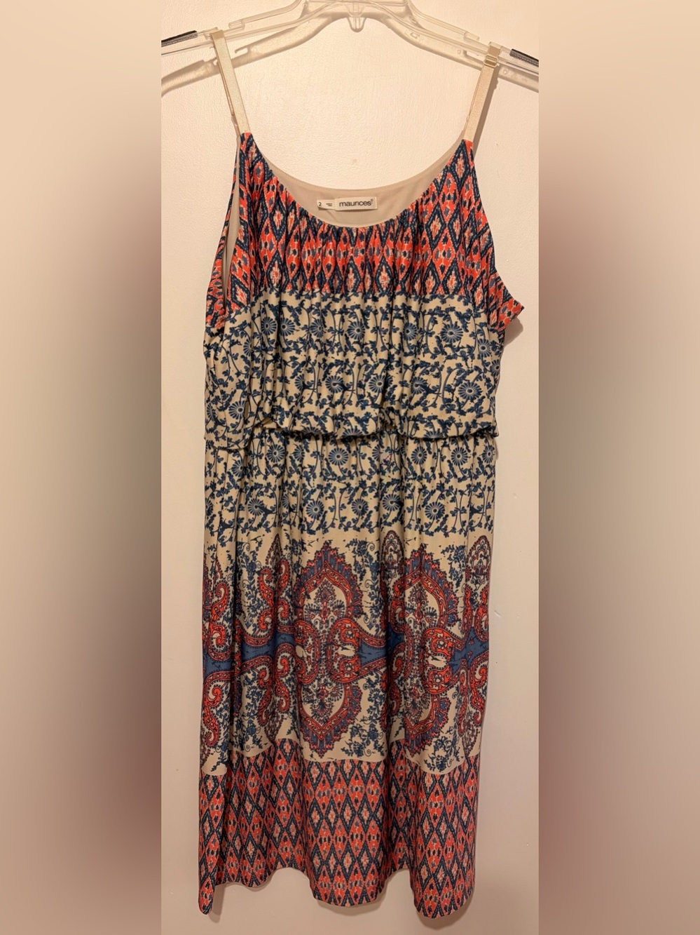Maurices Cream Dress with Navy & Coral Pattern
